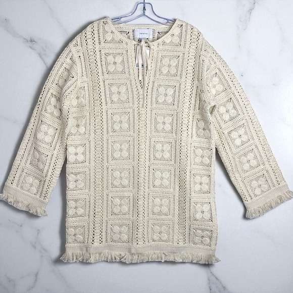 H&M Dresses & Skirts - H&M Crochet-Look Tunic Dress Cream Fringe Size Large Summer Edition 2025 Boho